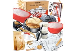 BICRET Sourdough Bread Baking Supplies 34 oz Sourdough Starter kit with Pot, 2 Silicone Bread Proofing Baskets, and Bread Making Tools Kit - Red