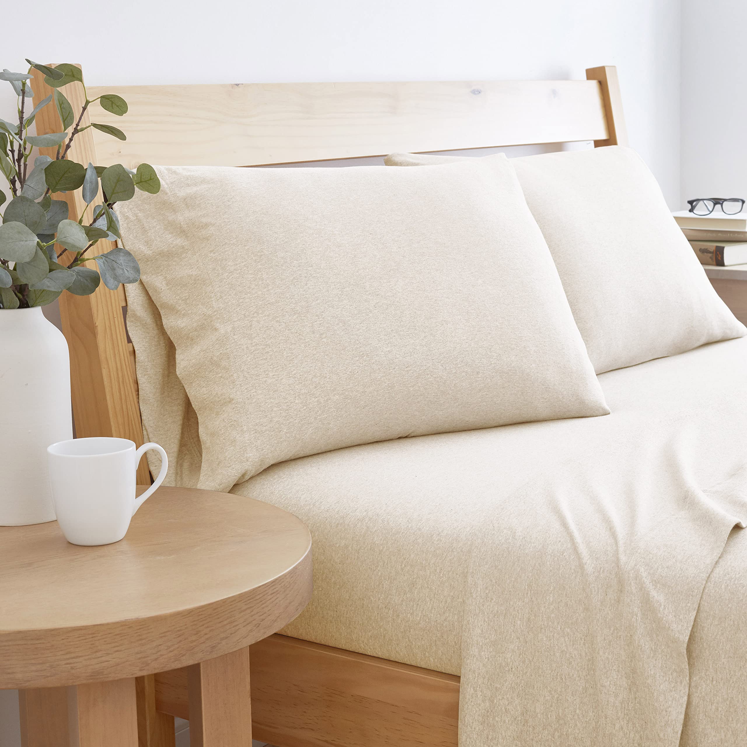 Photo 1 of Road Trip America Jersey Knit Sheet Set - 4 Pieces Queen Cotton Sheets Set - Soft Cozy Stretchy Knit Bed Linen (Oatmeal, Queen)