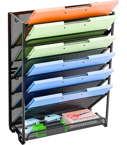 5 Tray Wall File Organizer – Metal Mesh Mail Sorter For Desk, Perfect For Papers, Folders, Books