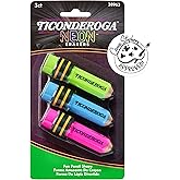 Ticonderoga Pencil Shaped Erasers, Neon, 3 Count | Ideal for writing, drawing, schoolwork, classrooms and office use