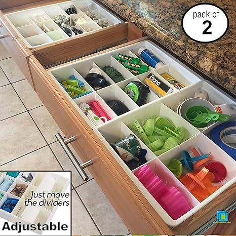 Adjustable Drawer Dividers For Utility Junk Drawer Kitchen And