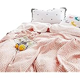 MEJU Red Striped Checks Muslin Reversible Summer Blanket for Bed Sofa Couch 100% Combed Cotton 3 Layer Soft Warm Quick Dry Throw Blanket Bedspread Bed Coverlet Sheet Twin 60 in X 80 in