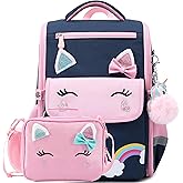 Unicorn Backpack for Girls with Lunch Box Set Kawaii Kids Toddler Bookbags Cute Kindergarten Preschool Elementary School Bag (Large, Blue Backpack+ Lunch Bag)