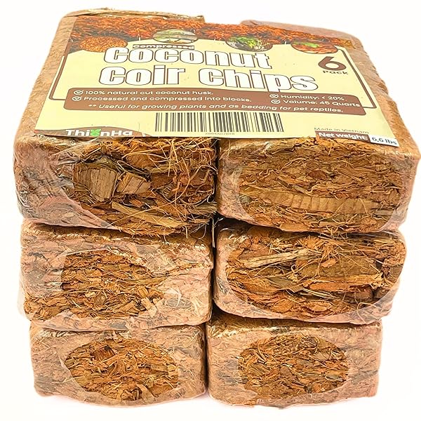 COCONUT CHIPS 6 PACK – COCO HUSK CHIPS FOR PLANTS & REPTILES, COCONUT HUSK SUBSTRATE FOR GARDENING, SNAKE BEDDING, TORTOISE HABITAT, LEOPARD GECKO SUBSTRATE, REPTILE BEDDING, AND REPTISOIL ALTERNATIVE