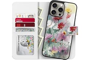 LUMARKE Designed for iPhone 13 Pro Max Wallet Case - Detachable Flip Folio Cover - RFID Blocking 4 Card Slots Holder -Leather Magnetic Kickstand - Protective Phone Case 6.7",Designer Flowers Print