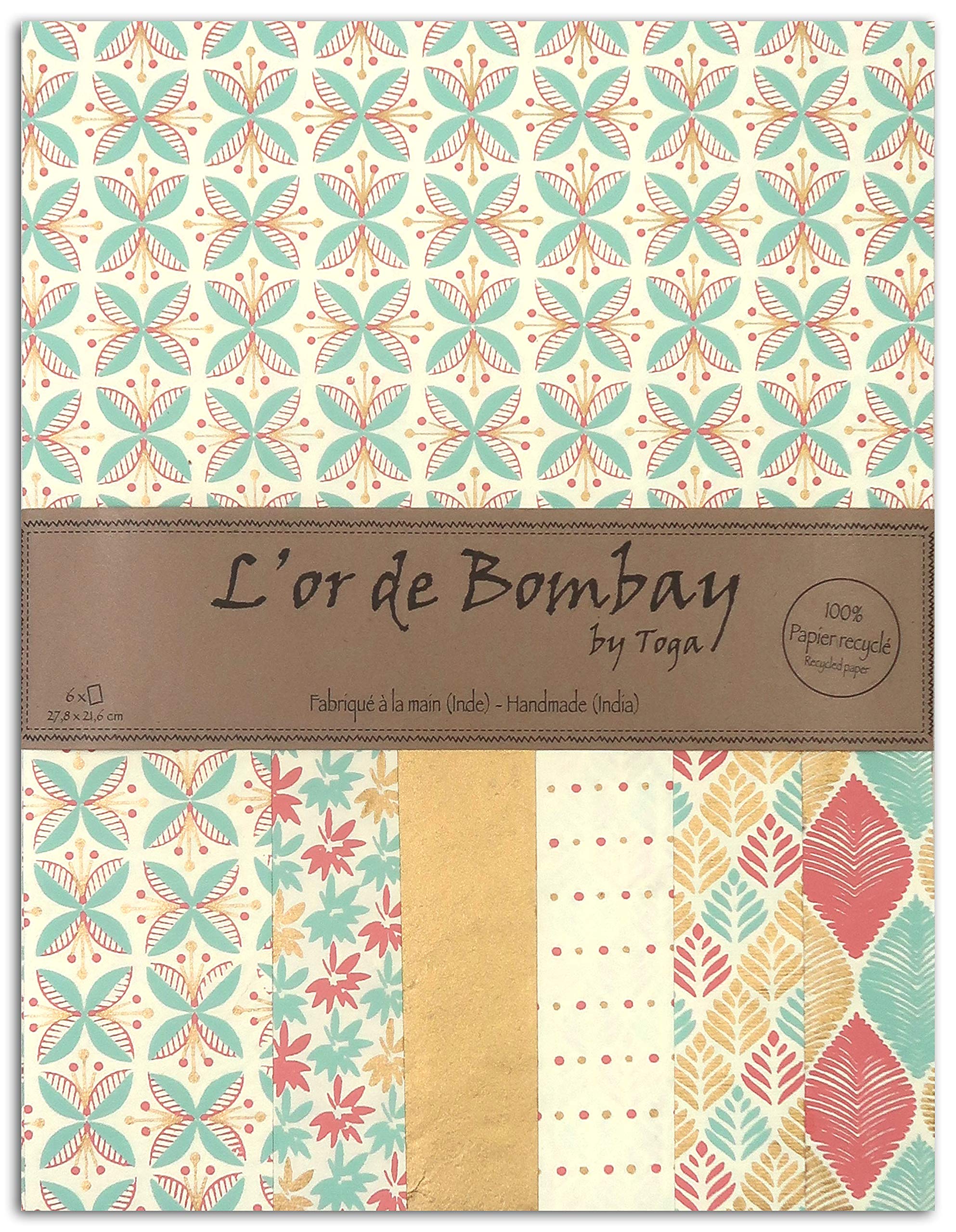 Toga Or de Bombay Set of 6 Sheets, Recycled Paper, Pastel, 21 x 28 cm