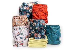 Big Adventure Kinder Cloth Diapers Set of 5 Reusable Baby Diapers Pocket Style Athletic Wicking Jersey, Bamboo Viscose Inserts, Wet Bag, Newborn to Potty Training 7-60lbs, Outdoors Nature Camping