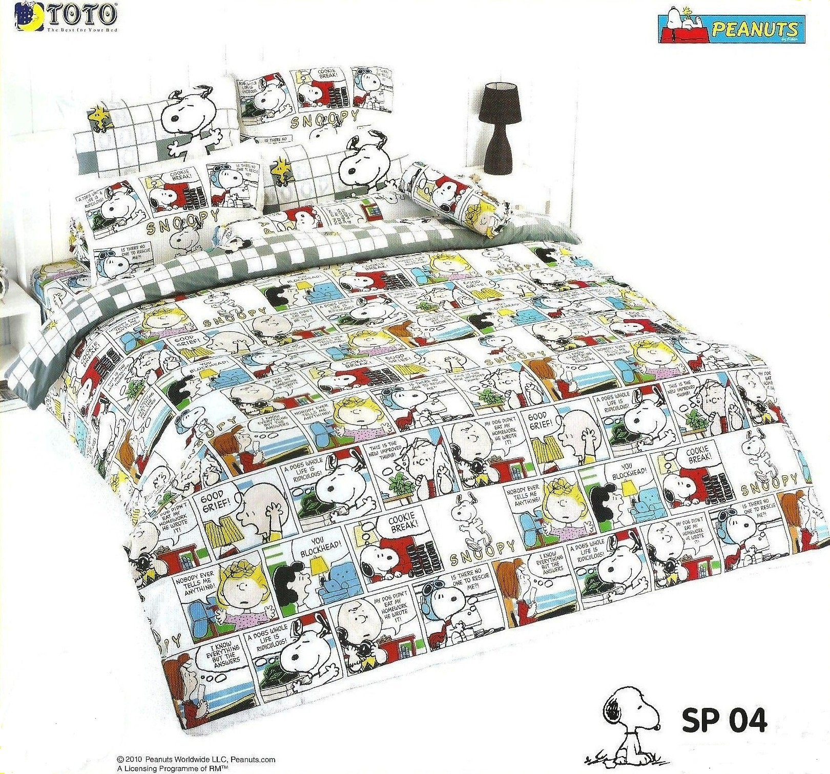 TOTO Snoopy Peanuts Bed in a Bag Set (Queen, SP04); 1 Four Season Comforter with 4 Pieces of Bed Fitted Sheet Set