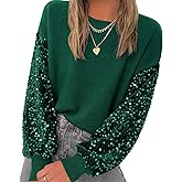 miduo Womens 2026 Fashion Crewneck Sequin Long Sleeve Casual Patchwork Sparkle Shimmer Pullovers Sweaters