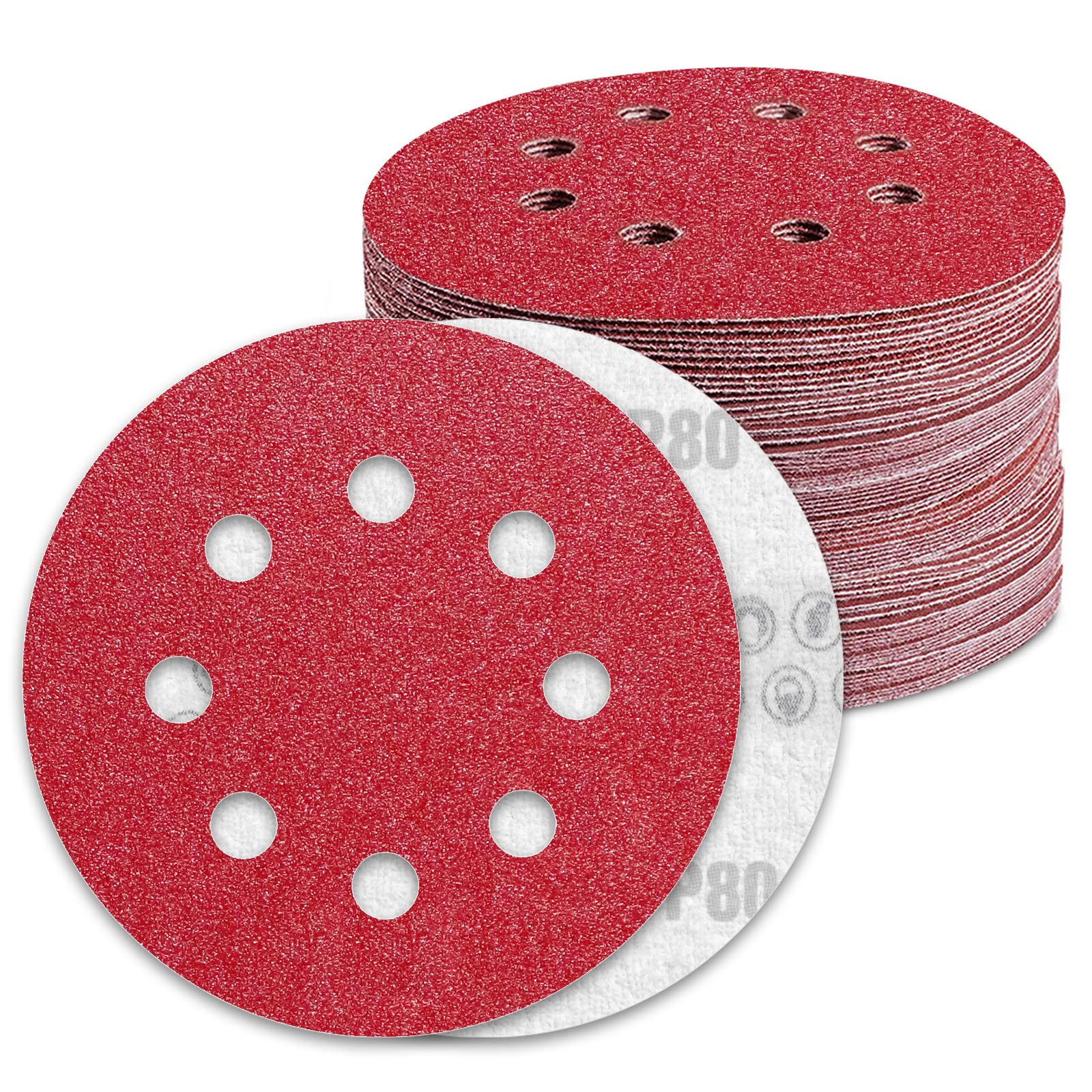 Awutzut 125mm Sanding Discs 80 Grit for 5 inch Discs Pads Hook and Loop Orbital Sander (90PCS)