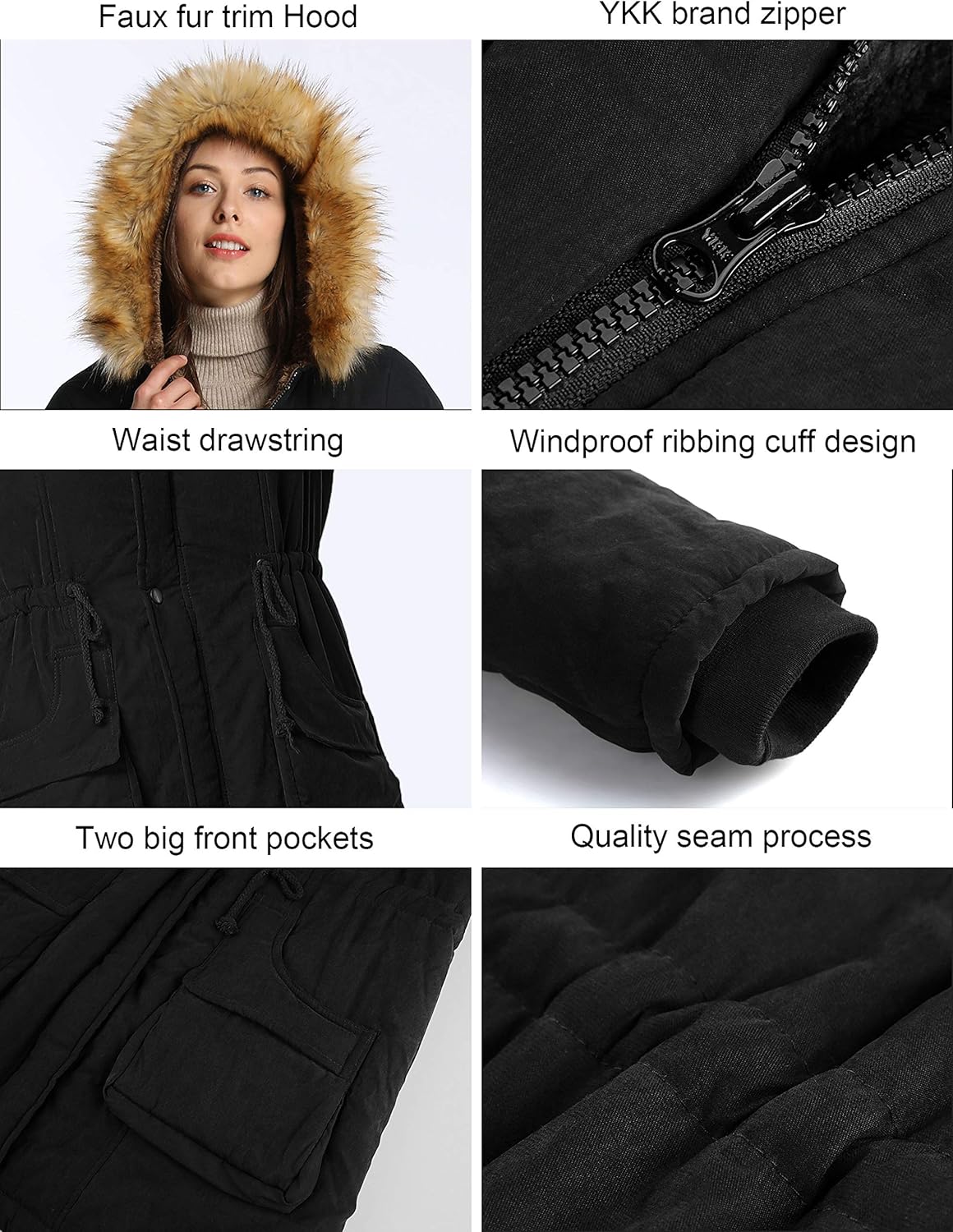 iloveSIA Womens Hooded Warm Coats Parkas with Faux Fur Jackets: Clothing