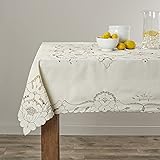 Violet Linen Sapphire Embroidered Design Tablecloth