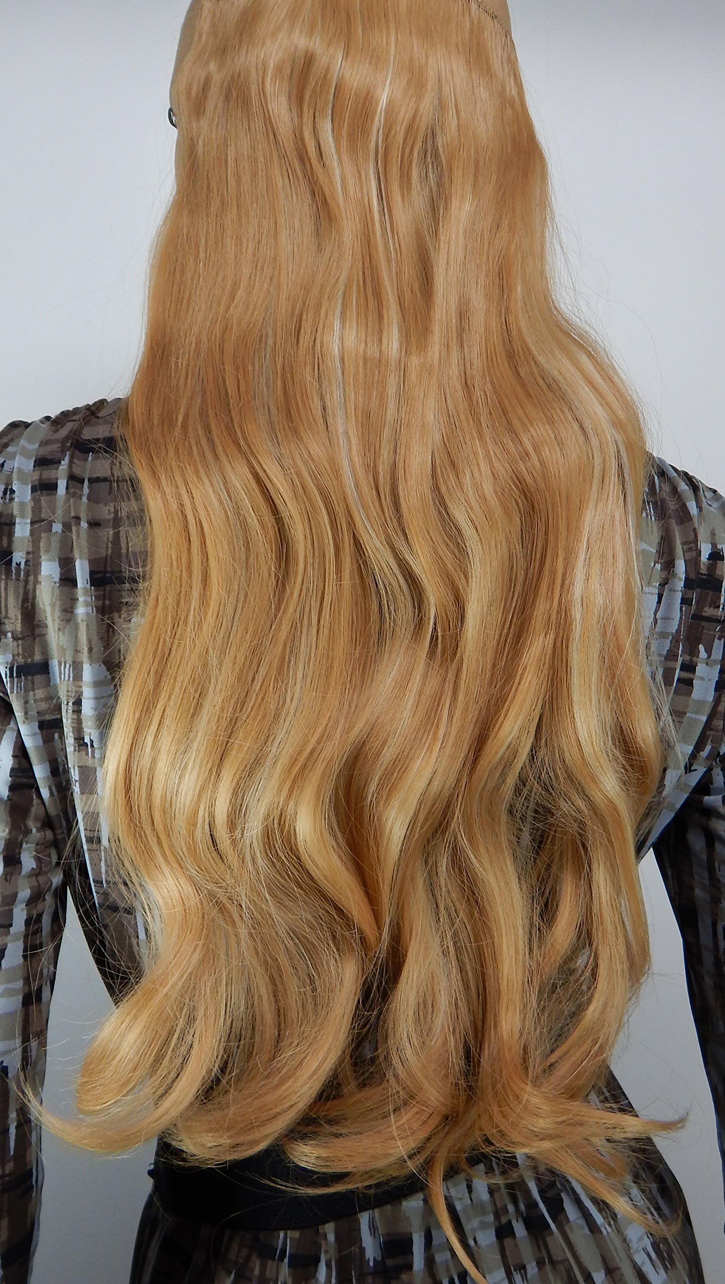 Wavy 20" Halo - Flip in Synthetic Hair Extensions on a Wire Heat Resistant to 350 20 inch with 10 Colors to choose from. Wavy hair. (#27/613 Strawberry Blonde/Blonde Mix)