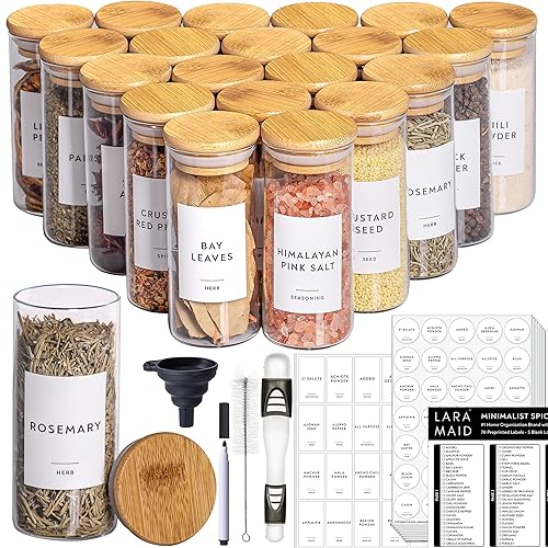Laramaid 4oz 20Pack Spice Jars with Minimalist Spice Labels, Round
