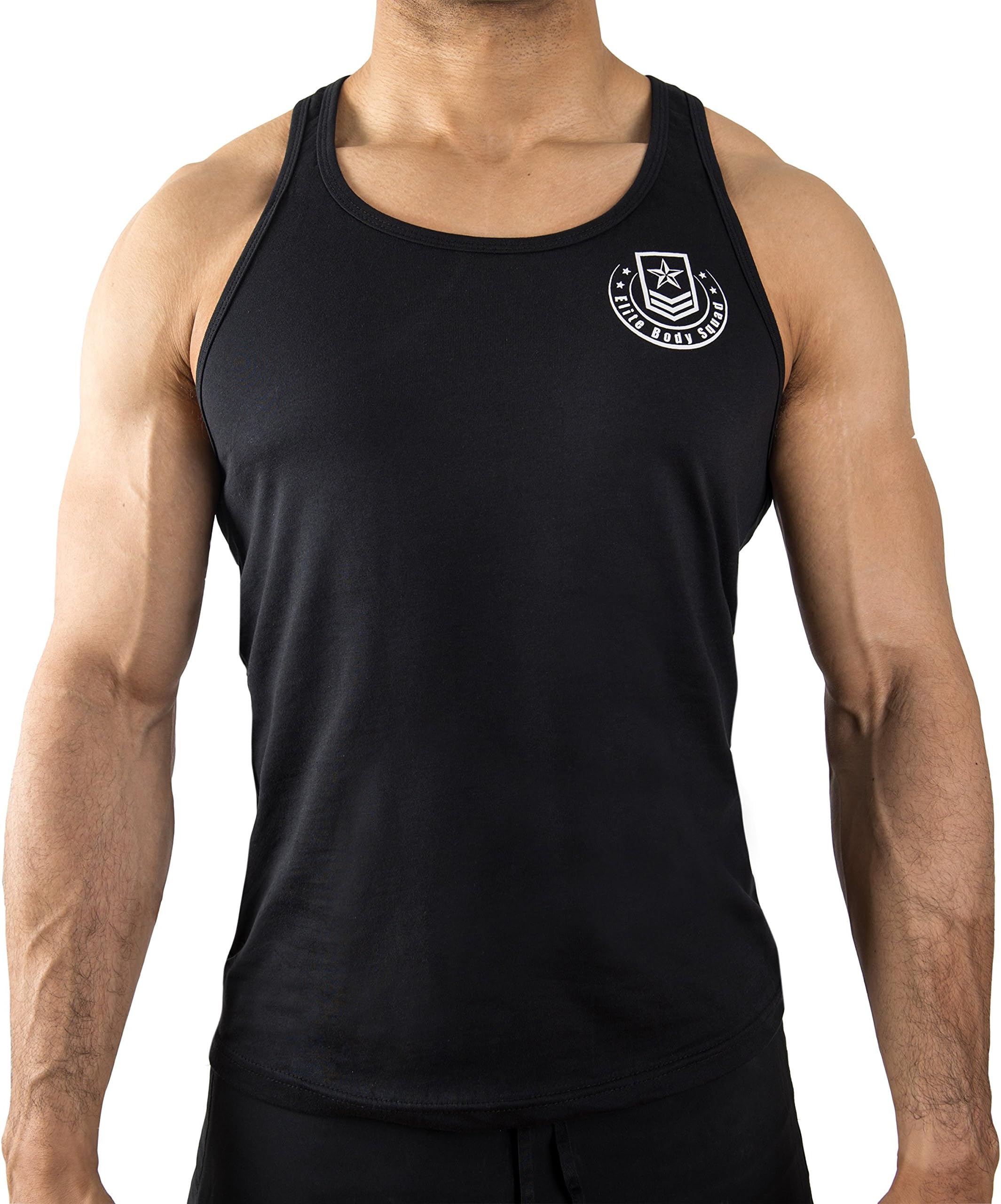 Elite Body Squad Black Mens Gym Vest Muscle Sports Gym Sleeveless Tops for Bodybuilding, Cross Fit, Fitness