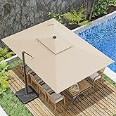 ZLACUIU 10x13FT Cantilever Outdoor Patio Umbrellas, Double Top Large Rectangle Umbrella, Heavy Duty 360° Rotation Offset Outdoor Sun Shade Umbrella for Garden Deck Pool Backyard Patio, Beige