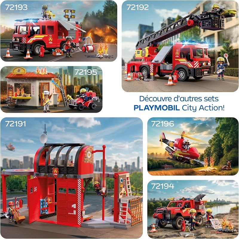 | City Action | Camion de Pompiers avec échelle | Véhicule d’Intervention avec échelle 63 cm, lumière, Son et Accessoires de Sauvetage | Dès 4 Ans | 72192