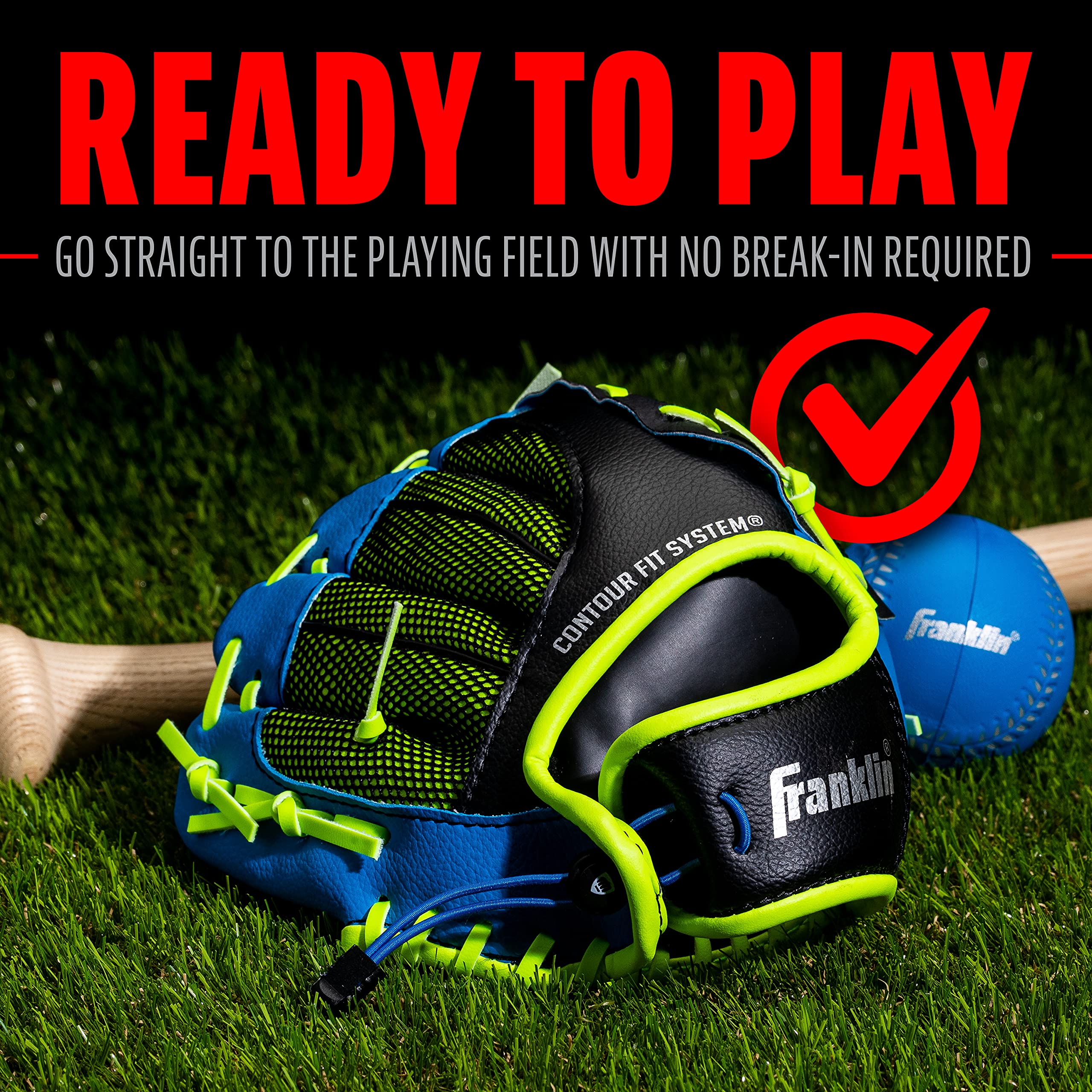 Franklin Sports Youth Teeball Glove - 9.0 Inch Neo-Grip Synthetic Leather Fielding Glove - Left & Right Handed Ready To Play with Ball