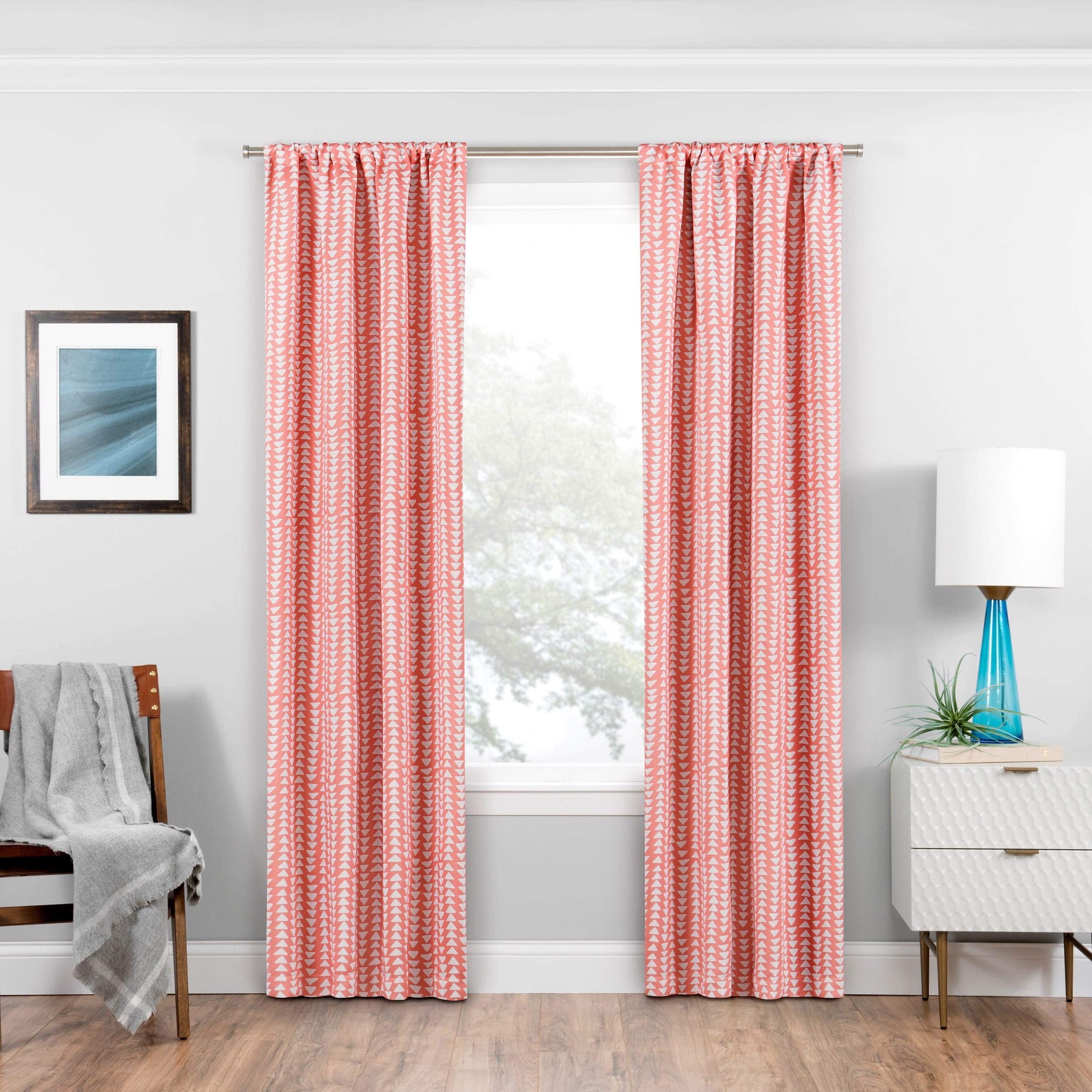 Eclipse Mid Century Modern Blackout Thermal Rod Pocket Window Curtains for Bedroom or Living Room (Single Panel), Polyester, Coral, 37" W x 84" L (Pack of 1)