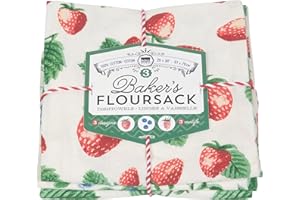 Now Designs Berry Patch Cotton Floursack Kitchen Dish Towels 20 x 30in, Set of 3, Red, Blue, Green, White