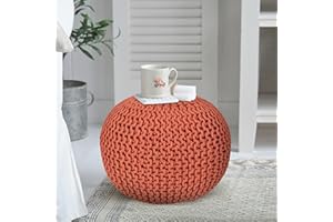 RIANGI Round Ottoman Pouf Footrest, Large Pouf Ottoman for Living Room, Boho Knit Cotton Poofy Ottoman, Pouf Ottoman Foot Rest Ideal for Bedroom Sitting, Farmhouse Couch Poufs for Living Room - R