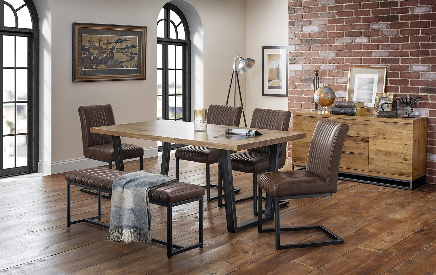 Julian Bowen Brooklyn Upholstered Bench, Brown, Height: 47, Width: 121, Depth: 41cm, Brown / Gunmetal - Image 3
