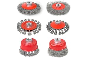 KEJJNYER 6 Pack Wire Wheels for 4 1/2 Angle Grinder, 4 inch Twisted Knotted Wire Brush for Grinder, 3 Inch Wire Cup Brush Wheel Set, Basin Derusting Brush Set for Cleaning Rust, 5/8 Inch 11 Threaded
