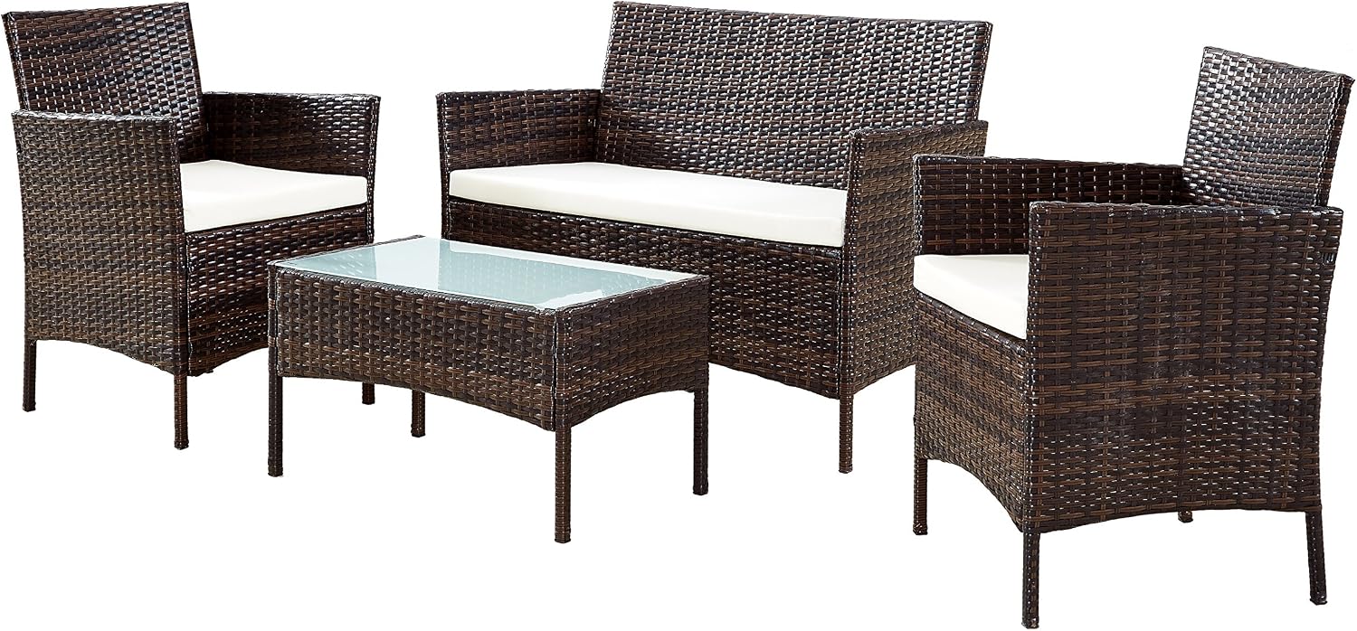 Ebs My Furniture Rattan Garden Furniture Sofa Set Patio Outdoor Set Wicker White Cushioned Coffee Table 2 Chairs Brown Amazon Co Uk Garden Outdoors