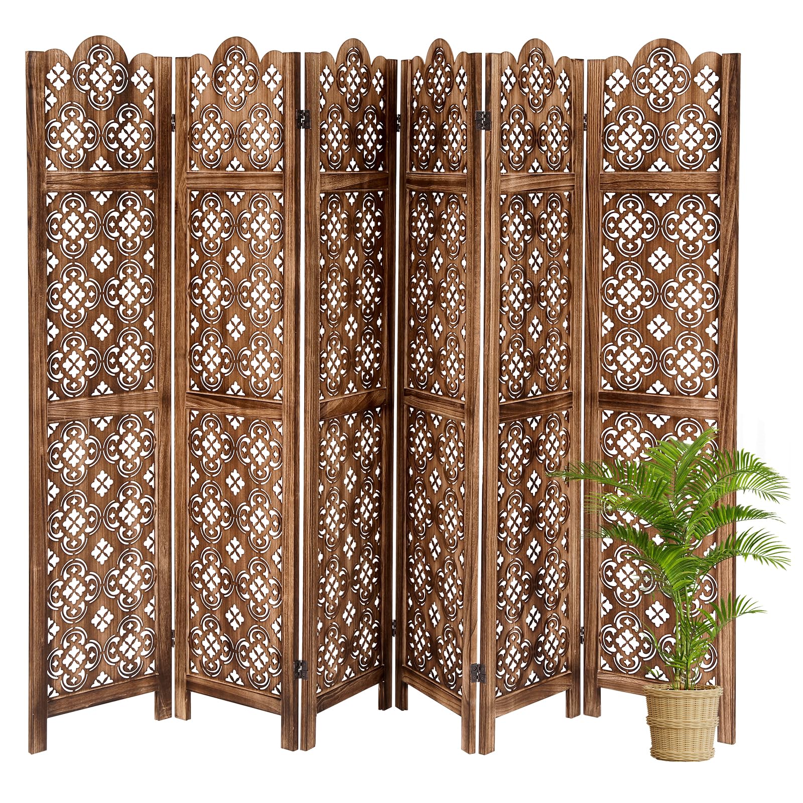 Photo 1 of **MAJOR DAMAGE AT THE TOP/FOR PARTS** Carved Wood Room Divider 6 Panel,5.57 FT Tall Wooden Room Divider 67 in,Folding Room Dividers Screen for Room Separation Home Office Garden Terrace (Antique Brown)