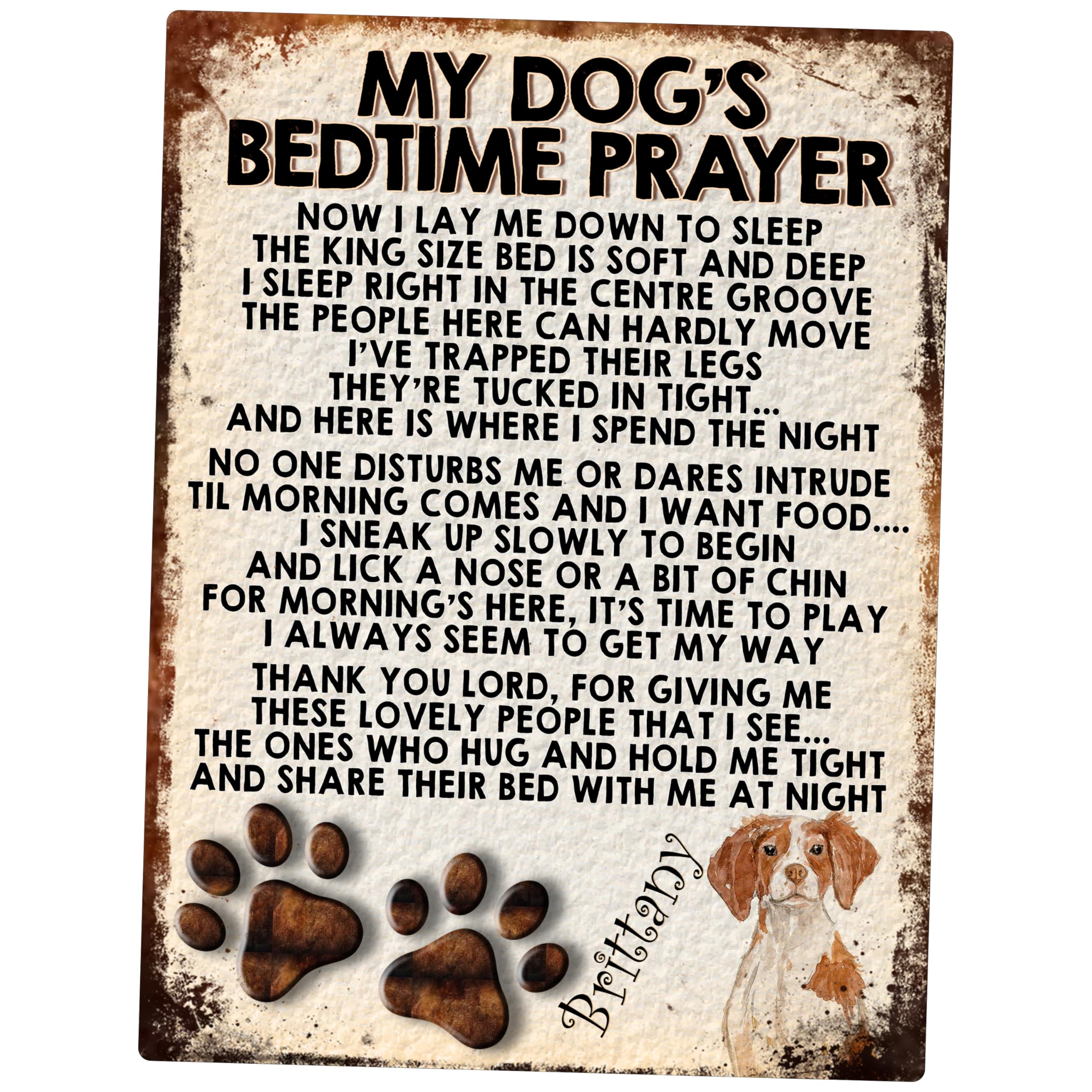 MY DOG'S BEDTIME PRAYER RETRO STYLE METAL TIN SIGN/PLAQUE (BRITTANY)