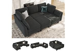 Dowiean Sectional Sleeper Sofa, 6 Seaters Modular Sleeper Sofa Couch, Comfy Sectionals Couches Bed, Convertible Sofas with Ottomans, Modular Sectional Couches for Living Room, Dark Grey