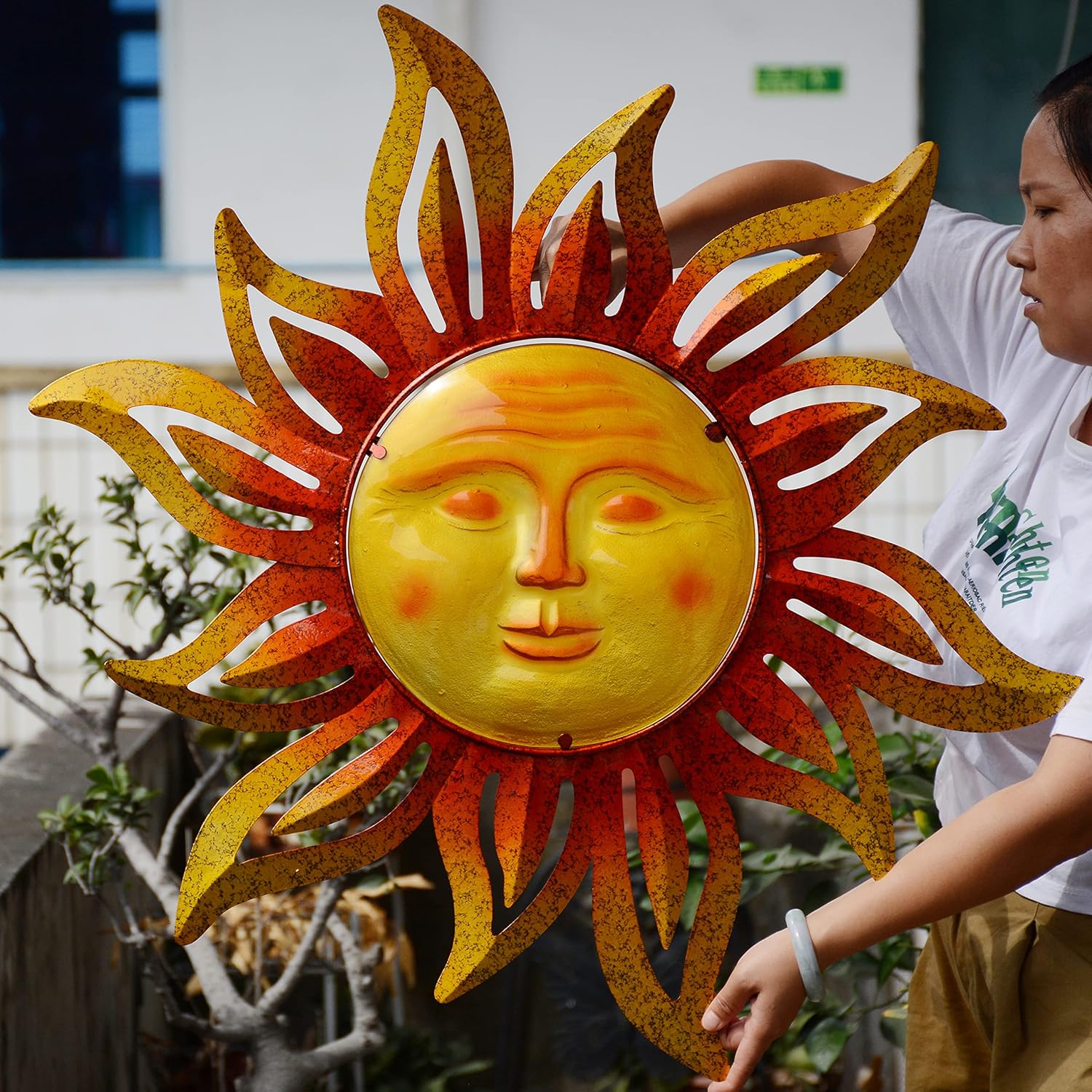 Plaques & Wall Art - NewVees Large Size 32Inch Metal Sun Outdoor Wall Art Decor Large, Hanging for Indoor Outdoor Patio Garden Fence Deck Yard Pool Wall Sculpture Decoration for Living Room Bedroom