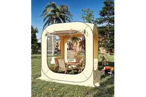 GARVEE 6x6 Ft Outdoor All Weather Pop Up Tent, 2-3 Person Instant Tent Shelter, Rainproof Camping Sun Shelter Coldproof & Windproof for Patio, Backyard, Deck, Sports Events, Beige