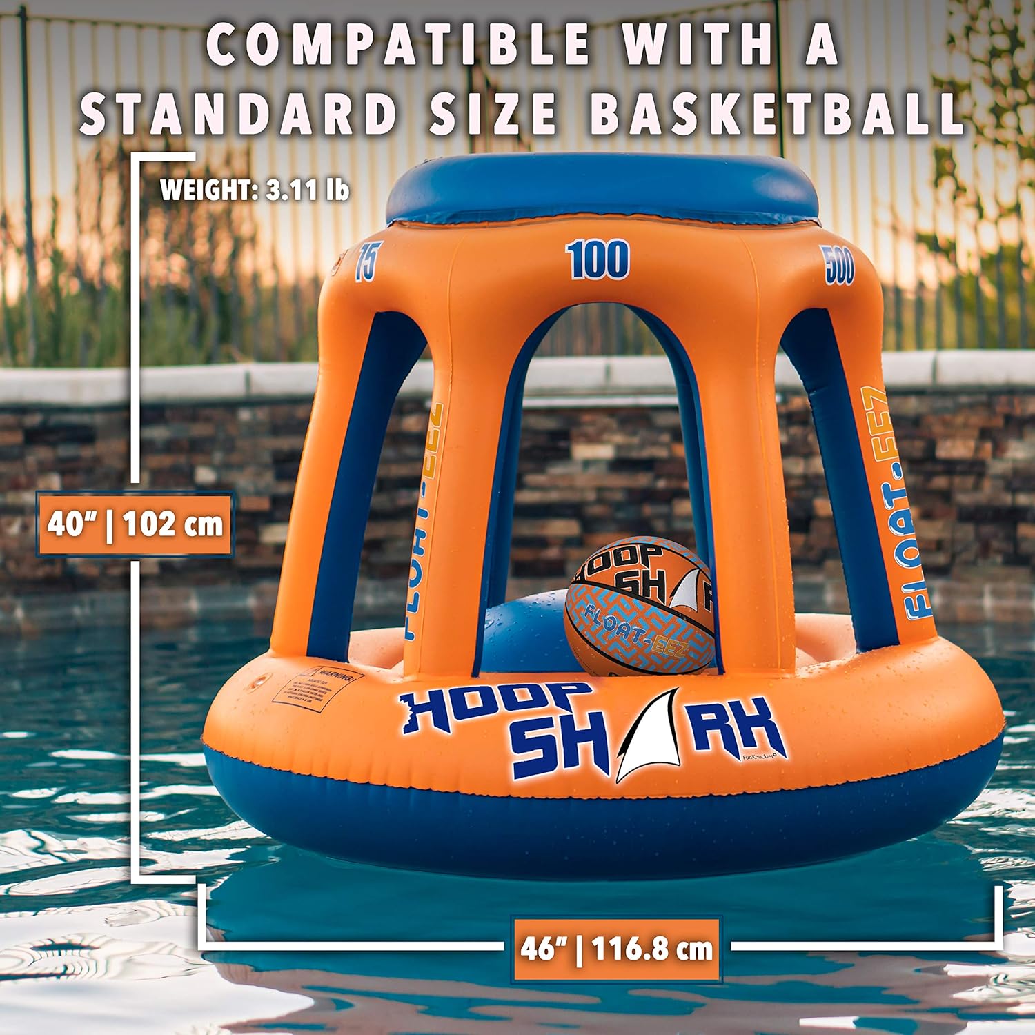 Swimming Pool Basketball Hoop Set by Hoop Shark - Orange/Blue 2020 Edition - Inflatable Hoop with Ball Included - Perfect for Competitive Water Play and Trick Shots - Ultimate Summer Toy: Toys & Games
