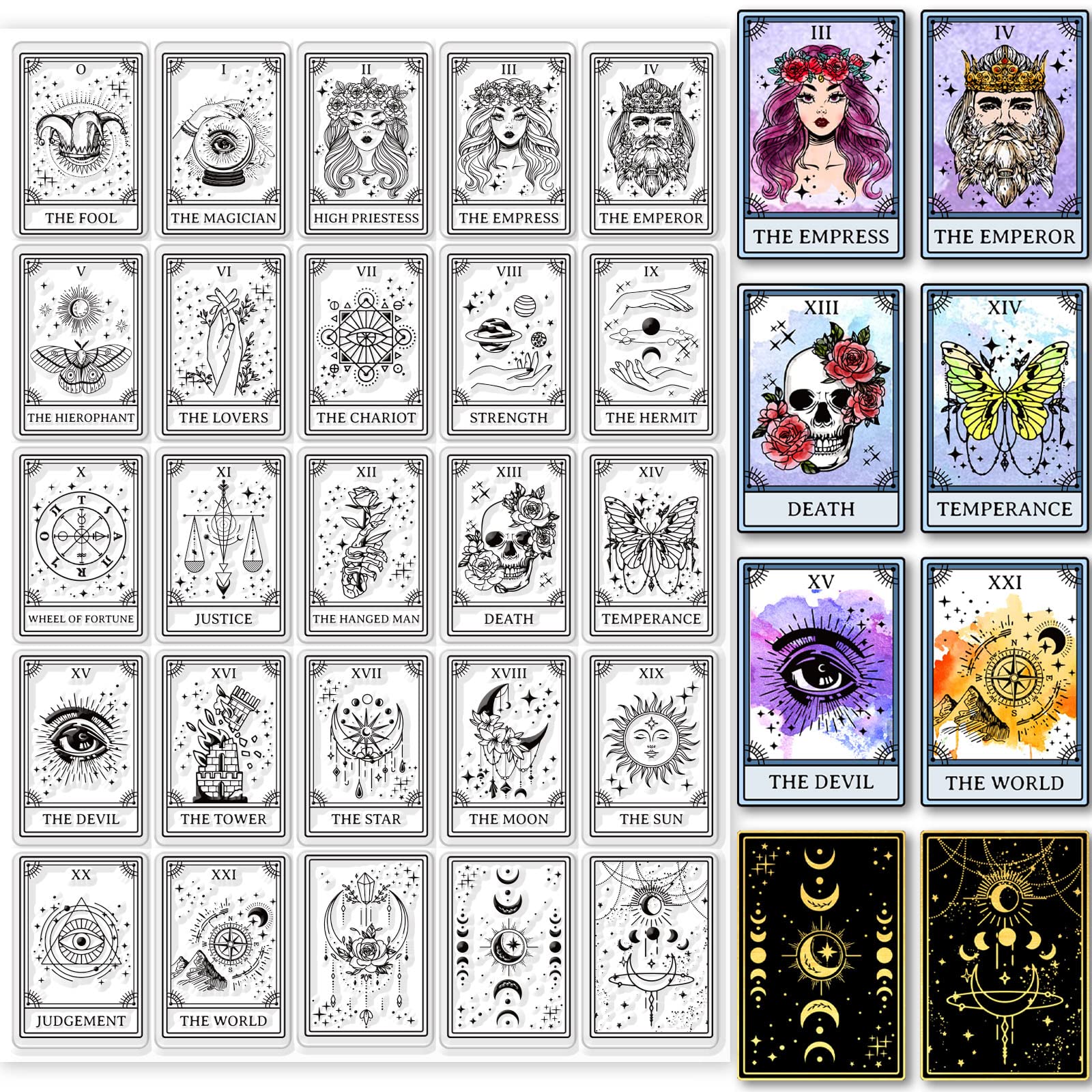 GLOBLELAND Tarot Card Clear Stamps 30x21cm Vintage Style Silicone Transparent Stamps Stars Constellations Witches Clear Stamp Seals for DIY Scrapbooking Art Journals Decorative Cards Making