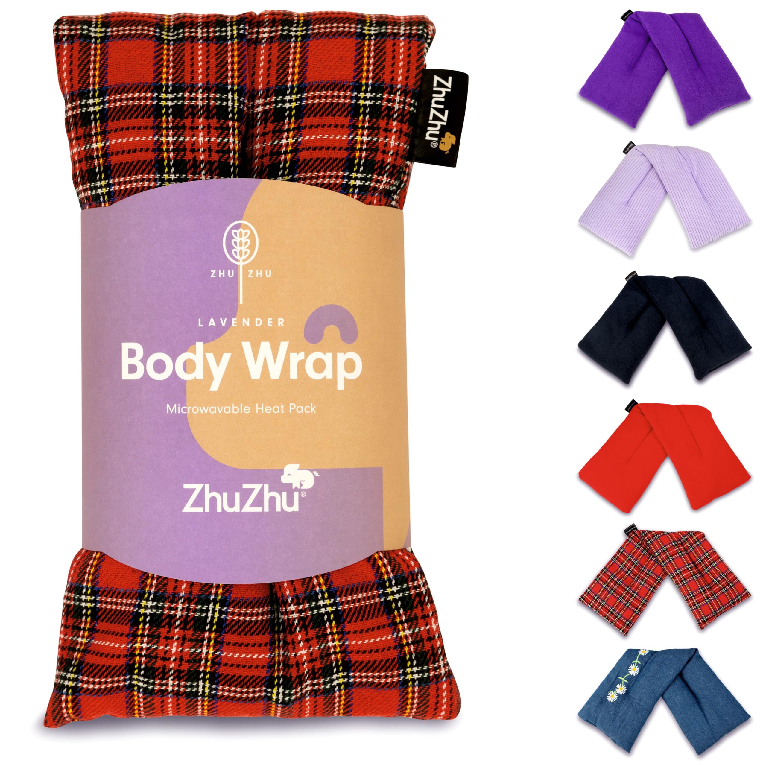 Zhu-Zhu Lavender Body Wrap - Microwavable Wheat Bag - Red Tartan Microwave Heat Pack - Natural Pain Relief Heat Therapy Pad