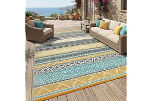 Garvee Boho Outdoor Rug 6x9 Waterproof, Washable Patio Rugs for Balcony, Lightweight Foldable Balcony Rug, Reversible Boho Ca