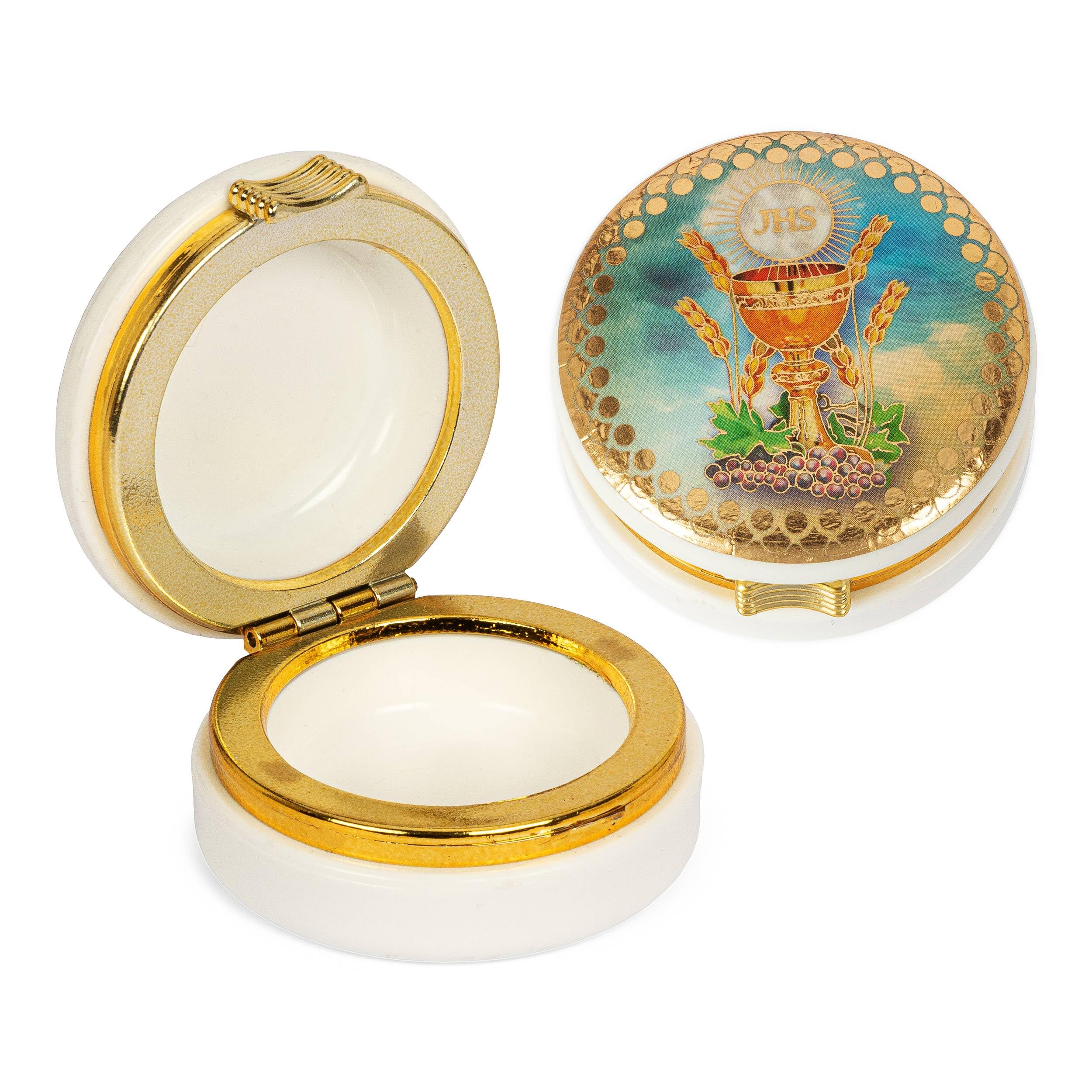NKlaus rosary case plastic motive communion round box 5x2,4cm treasure box 2552