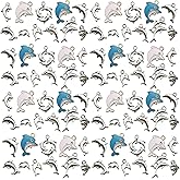 WOCRAFT 110Pcs Drip Oil Blue Dolphin Ancient Silver Dolphin Charm Pendant Jewelry Making DIY Keychain Earrings Pendant Various Design Charms for Jewelry Making Bracelets Necklace SN611