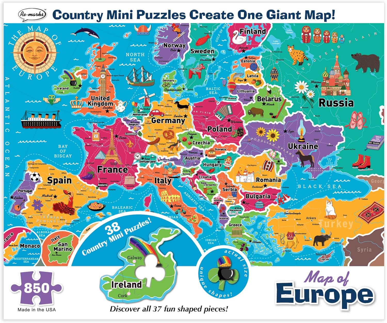 Remarks Map of Europe 850 Piece Jigsaw Puzzle with Mini Poster and