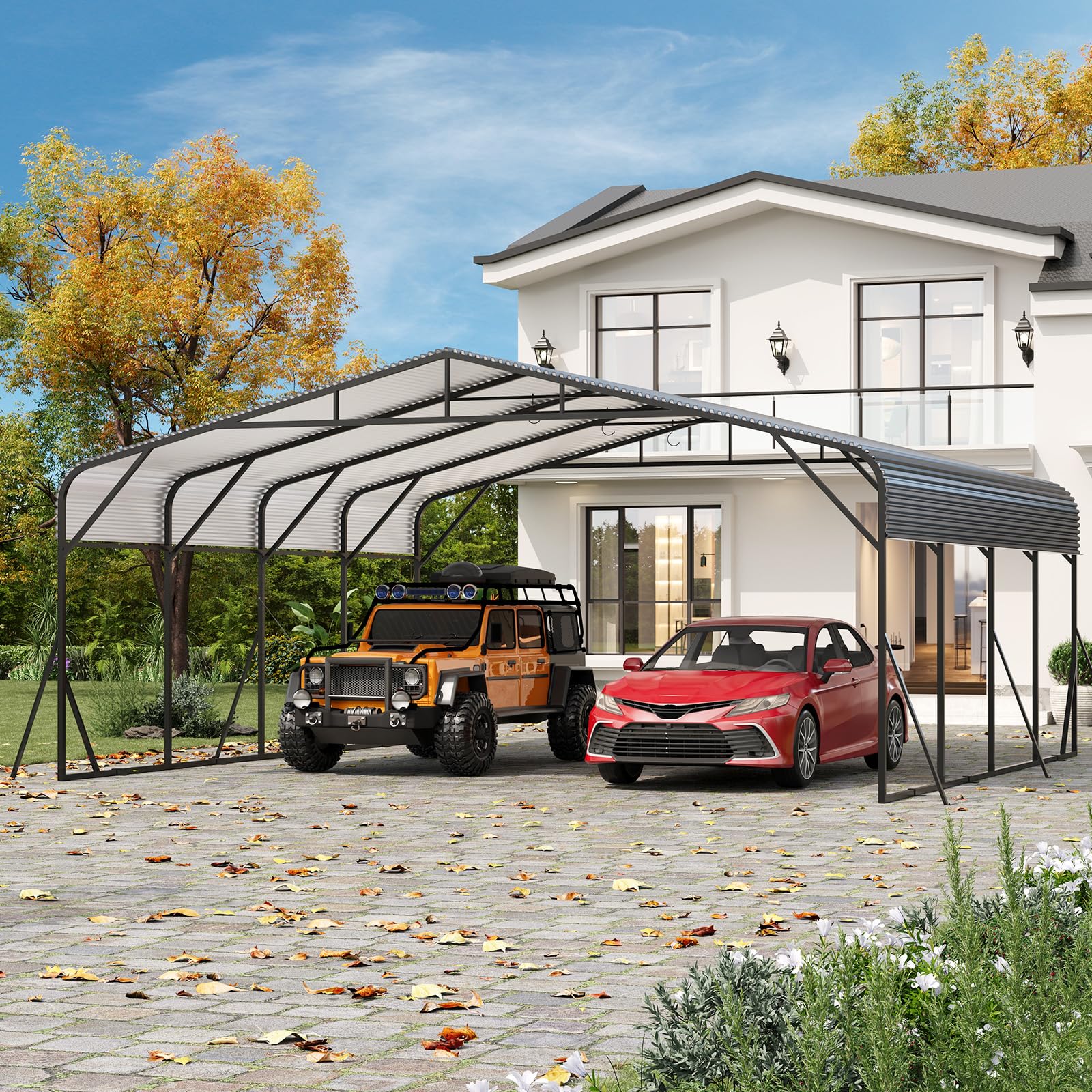 Photo 1 of *** PARTIAL SET, FRAMING ONLY, NO ROOF *** GAOMON Metal Carport, Carport with Reinforced Base and Galvanized Steel Roof, Heavy Duty Garage Car Shelter Shade, Outdoor Car Port Canopy for SUV, Truck, Boats, 20x20 FT
