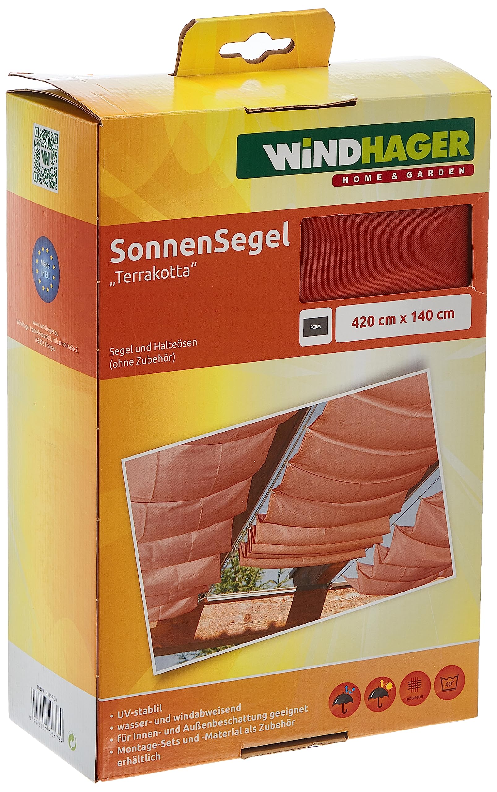 Windhager 10879 rope-pull sun sail 420 x 140 cm, terracotta