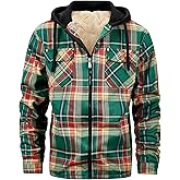 TMYAH Men's Winter Fleece Warm Thick Plaid Jackets Heavyweight Cotton Hoodies Flannel Hooded Shirt Jacket