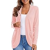 Urban CoCo Womens' Long Sleeve Knit Sweater Cardigans Curved Hem Open Front with Pockets