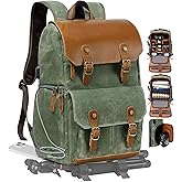 Padwa Lifestyle Green Camera Backpack - Waxed Memory Canvas Camera Bag, Multi DSLR SLR Large Camera Backpacks for Photographers with 16” Laptop & Lens Compartment and Tripod Holder & Weather Resistant