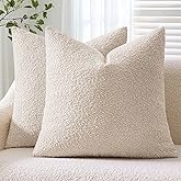 ANRODUO Pack of 2 Textured Boucle Throw Pillow Covers Soft Beige Decorative Accent Solid Pillow Cases Cozy Modern Couch Cushion Case for Chair Sofa Bedroom Living Room Spring Home Decor, 18 x 18 Inch