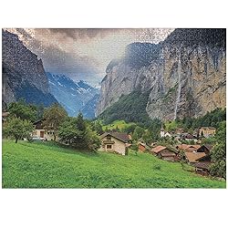 Ambesonne European Jigsaw Puzzle, Green Fields