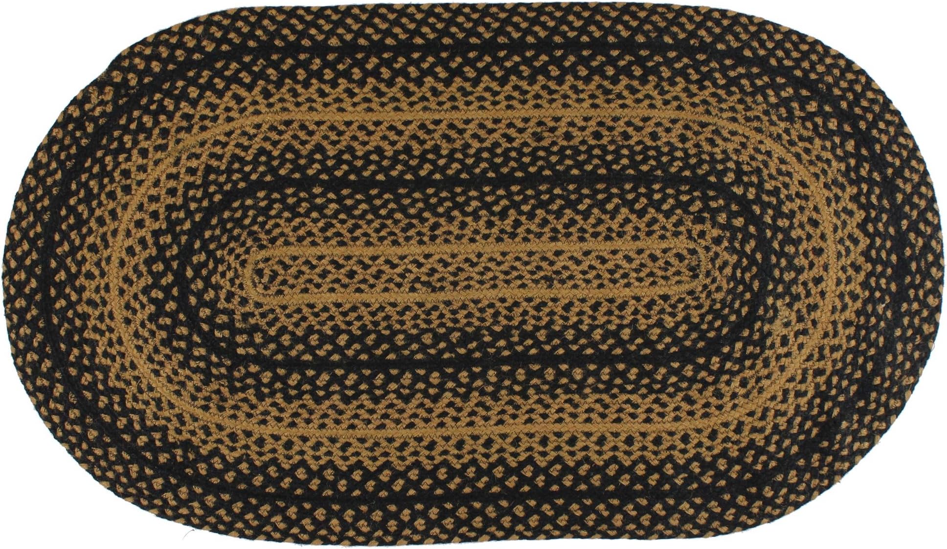 | Ebony Premium Braided Collection | Primitive, Rustic, Country, Farmhouse Style | Jute/Cotton | 30 Days Risk Free | Accent Rug/Door Mat | Black and Natural Color | 22"x72" Oval