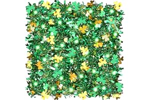 ANVAVO 32.8 Feet St. Patrick's Day Tinsel Garland with 100 LED String Lights Shamrock Green Gold Metallic Garland for Shiny Saint Patty's Day Irish Party Home Decoration