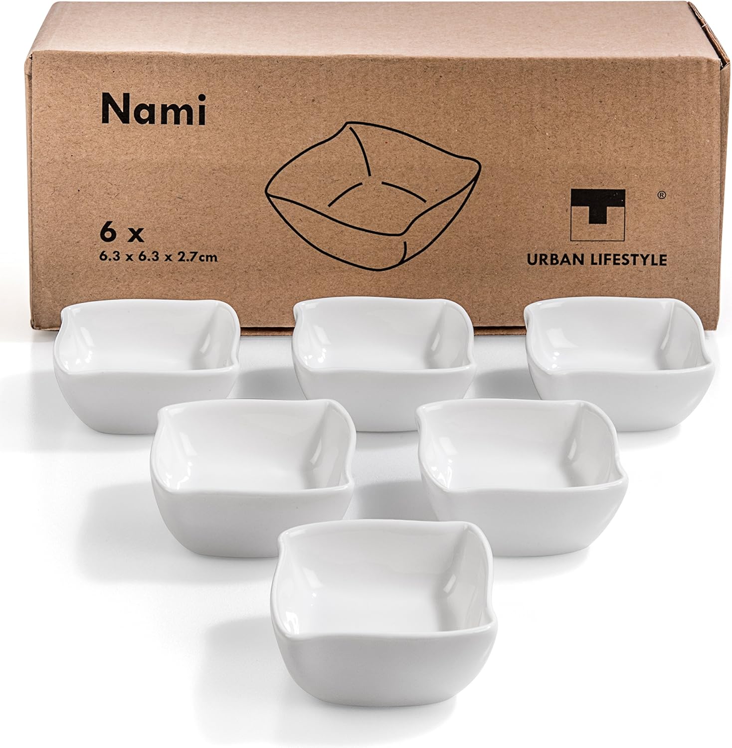 Urban Lifestyle 6 x Saucenschälchen/Dipschale Nami aus Porzellan (6 x 6 x 2,5cm)